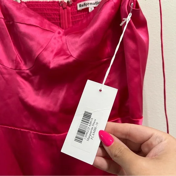 NEW NWT Reformation Marguerite 100% Silk Midi Dress In Flambe Bright Pink